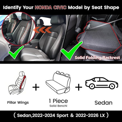 HKZ Custom Fit Civic Seat Cover Full Set for Honda Civic 4 Door Sedan-Only (Sport 2022 2023 2024) & (LX 2022-2026),5-Seats Full Set,Leather Seat Protector(Black) - Image 2