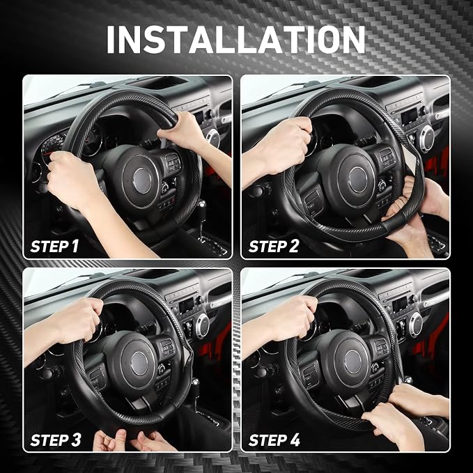 SEG Direct Steering Wheel Cover 15.5"-16" Heavy-Duty, Black Carbon Fiber | Large Size for F150 F250 F350 Ram 4Runner Tacoma Tundra Range Rover, Microfiber Leather Non-Slip, Auto Interior Accessories - Image 4