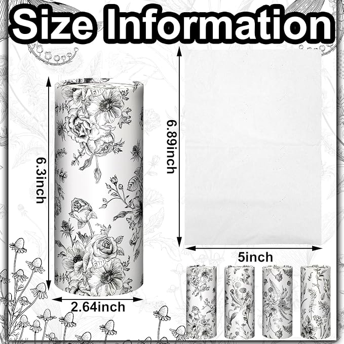Zonon 8 Pcs Vintage Floral Round Tissues Holder Car Tissues Cylinder with Facial Tissue Bulk Black Flower Tissue Box Travel Tube for Spring Car Decoration with 50 Sheets for Cup Holder Round Container - Image 4