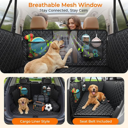 URPOWER Back Seat Extender for Dogs, Large Hard Bottom Dog Car Seat Cover | Supports 550 lbs, Stable 3-Panel Hard Bottom, Added High-Density Foam for Comfort, Waterproof 900D Oxford, 45% More Space - Image 3