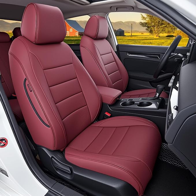 HKZ Custom Fit Civic Seat Cover Full Set for 11th Gen Honda Civic 4 Door (Hatchback Sport 2022-2026)&(Hatchback LX 2022-2024) 5-Seats Full Set,Leather Seat Protector(Burgundy) by HKZ