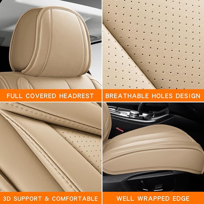 MINGBRON Car Seat Covers Full Set,Black Beige Car Seat Cover, Car Seat Protector Waterproof, Nappa Leather Car Seat Cushion, Fit for Most Cars - Image 7