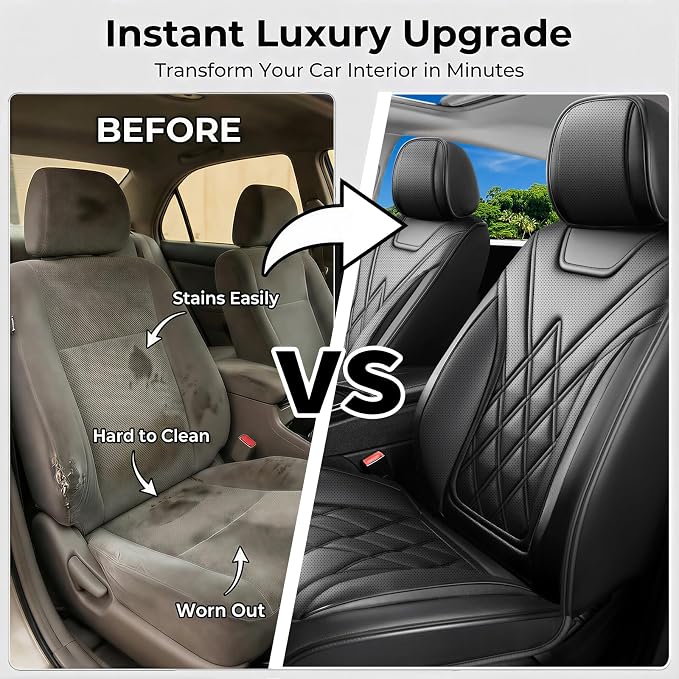 for Subaru Legacy 2008-2026 Car Seat Covers, Full Set, Black | Luxury Full Coverage Leather Seat Protectors, Waterproof Breathable, Non-Slip, Easy to Install, Airbag Compatible, All-Season - Image 6