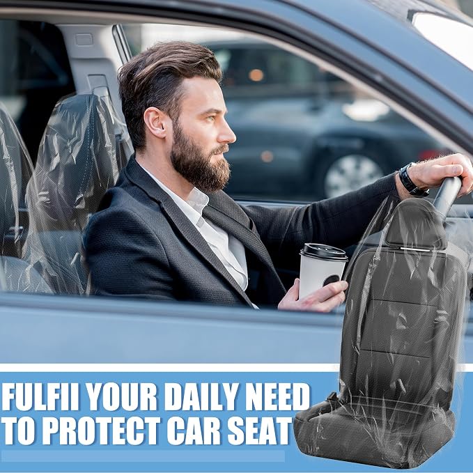 MYFAMIREA 200 PCS Disposable Car Seat Covers Clear Plastic Vehicle Seat Protector, Plastic Seat Covers Protector Universal Water Resistant and Stain Resistant for Cars Auto Truck Bus Airplane - Image 5