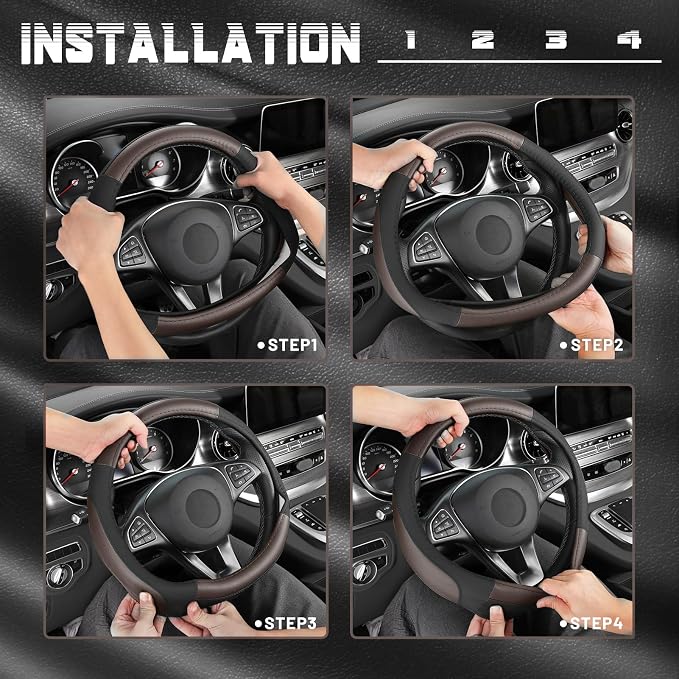 SEG Direct Steering Wheel Cover 14.5-15 inch Car Auto Interior Accessories | Universal Medium Standard Size 37-39cm for Car Truck SUV, Microfiber Leather, Anti-Slip Comfortable Grip, Black Dark Brown - Image 6