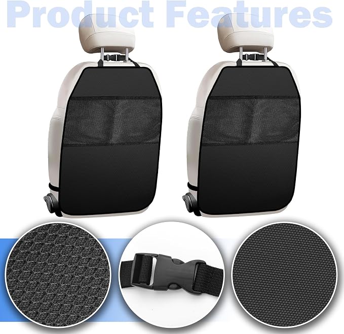 2PCS Back Seat Cover for Kids,Anti-Slip Design Kick Mats Back Seats Protector with 2 Storage Mesh Pockets for Cars,Easy-to-Clean Backs of Seats Protector for Kids Feet Car Seat - Image 3