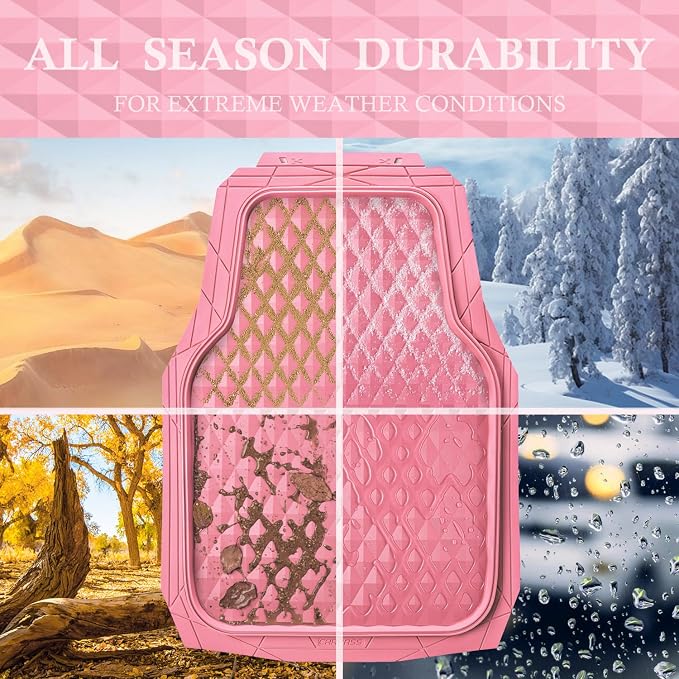 CAR PASS Heavy Duty Rubber Pink Car Floor Mats & Cargo Liners, Deep Dish All-Weather Trunk Mats Durable Anti-Slip 3D Rhombus Waterproof Trim to Fit Liner Universal Fit Auto,Sedan,SUV,Truck, Pink - Image 4
