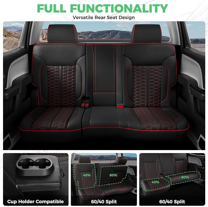 RIDEPOSH Custom Leather Seat Covers for Silverado/Sierra 1500 2014-2018 | Only Crew Cab, Fits 2500/3500HD 2015-2019, Jump Seat Cover(armrest storage only), Protective, Scratch-resistant, Easy-clean - Image 6