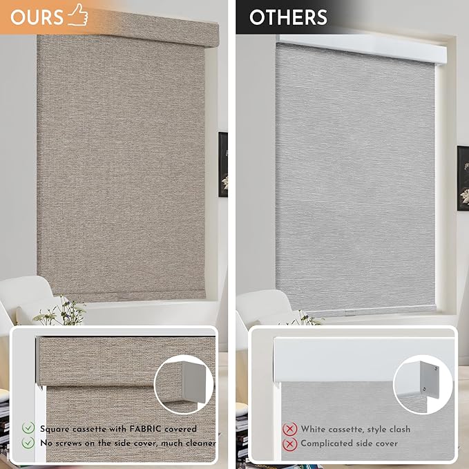 Persilux Blackout Roller Shades for Window Blinds,Cordless,Linen Fabric,Thermal Insulated Fabric UV Protection Shades for Home,Office,Bedroom,Door,Blackout-Light Brown,46" W X 72" H - Image 4