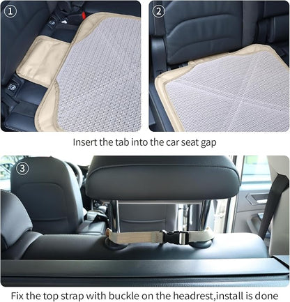 Viaviat Car Seat Protector Leather Waterproof Child Safety Seat Protector Cover with Thick Pad and 2 Large Pockets Durable Kick Mat for All Auto Seat (Beige) - Image 7