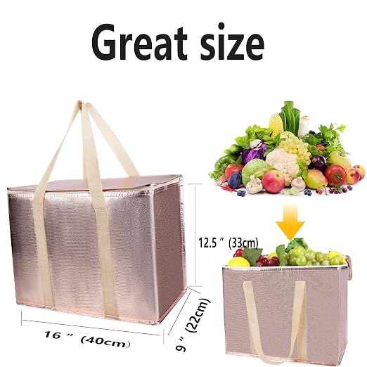 insulated picnic bag extra cooler Grocery shopping bags, Reusable, Heavy Duty, zipped zipper,Collapsible,tote,for men,women,for car,Recycled Golden XL-Large - Image 5