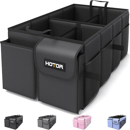 HOTOR Trunk Organizer - Foldable Car Organizer for SUVs & Sedans Storage | Sturdy Car Organization for Men & Women, Car Accessories, Tools, Sundries, Black, 4 Compartments, 23.2" x 16.0" x 11.6" by HOTOR