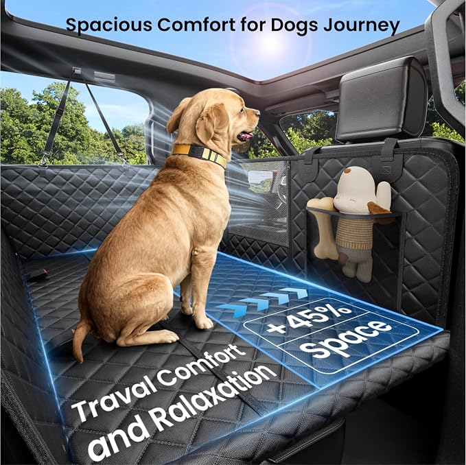 REEVAA Dog Car Seat Cover for Back Seat, Hard Bottom, L, Black | 450 lbs Extender, 45% More Space for 2-4 Large Dogs, Waterproof, Zippered Mesh Window, Fits for SUV Medium Truck - Image 3