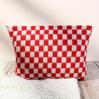 SOIDRAM 2 Pcs Checkered Makeup Bag Large Cosmetic Bag Toiletry Bag Makeup Pouch Travel Bag Organizer Cute Makeup Brushes Aesthetic Accessories Storage Bag for Women Red - Image 5