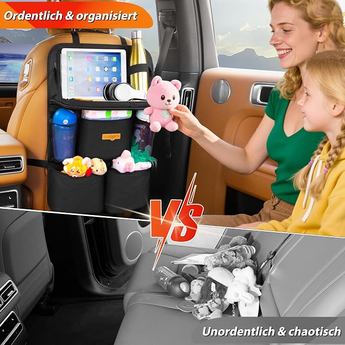 SURDOCA Backseat Car Organizer with Foldable Tray for Kids & Adults – NEW MODEL Seat Storage with Touchable Tablet Pocket, Roadtrip Essentials – Fits Most Vehicles - Image 3