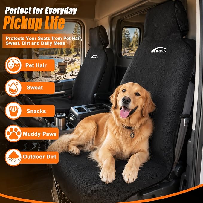 Seat Covers for Trucks, Waterproof Towel Seat Protectors, 2 Pack | 67x30 in Large Size, Sweat-Absorbent Microfiber, Anti-Slip, Quick Drape-On, Front Seat Coverage for Work, Gym, Beach, Pet - Image 8