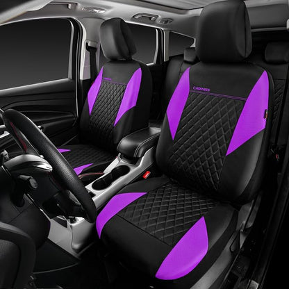 CAR PASS Purple Leather Seat Covers, Quilting Pretty Car Seat Cover with 5mm Composite Sponge Inside,Airbag Compatible,Universal Fit for Most Sedan SUV Van Truck (Full Set,Purple) - Image 2