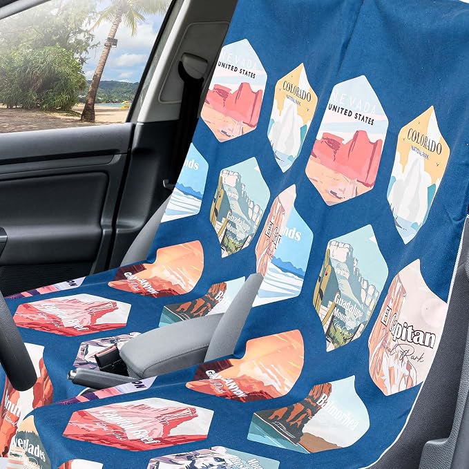 2 Pack Car Seat Towel Cover with Storage Bag, Multi National Parks 1 | 63 x 32 in Car Towel Seat Cover Non Slip Waterproof, Gym Workout Swimming Running, Machine Washable Sweat Absorbent Protector - Image 3