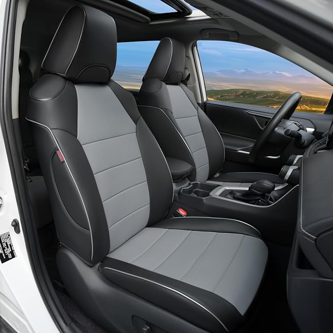 Lolcar Rav4 Seat Covers Custom Fit for Toyota Rav4 2019 2020 2021 2022 2023 2024 2025 LE,XLE,XLE Premium,Limited, Leather Truck Seat Cover Full Set for SUV,Faux Leather(Black/Gray) by LOLCAR