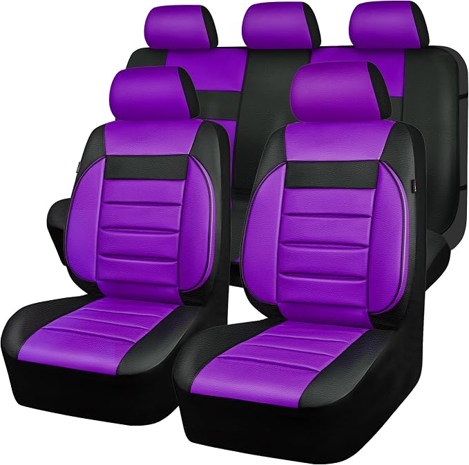 CAR PASS Leather Seat Covers Full Set Universal Water Resistant 3D Foam Back Support, Luxury Comfort Automotive 5 Seat Covers All Season Fit for SUV,Sedan,Van, Airbag Compatible Elegance(Purple Black) - Image 8