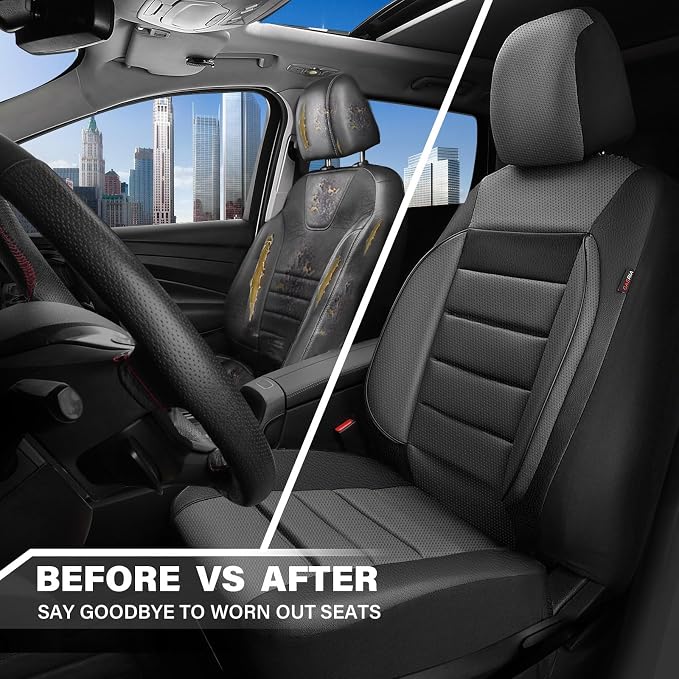 CAR PASS Leather Seat Covers Full Set Universal Water Resistant 3D Foam Back Support, Luxury Comfort Automotive 5 Seat Covers All Season Fit for SUV,Sedan,Van, Airbag Compatible Elegance(Gray Black) - Image 6