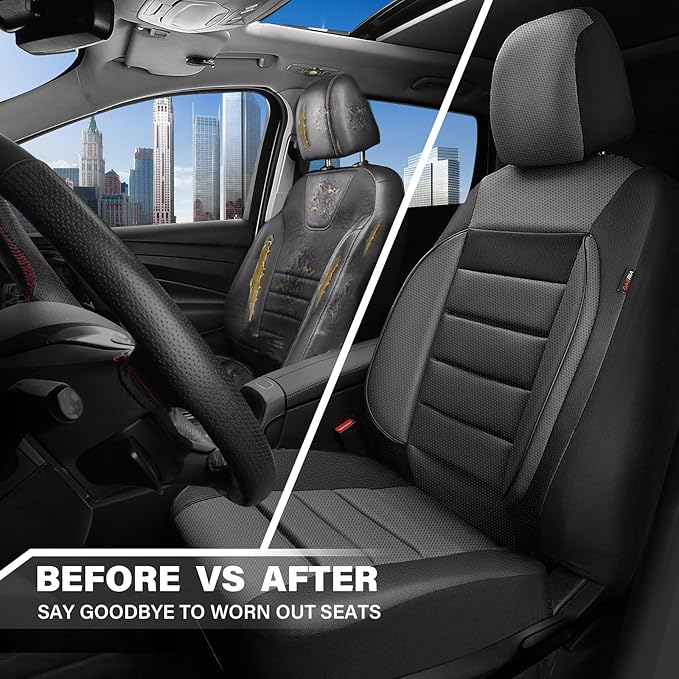 CAR PASS Car Seat Covers Front Seats Only, Universal Fit Automotive Interior Waterproof 3D Foam Back Support Car Seat Covers for Trucks Vans and SUVs Airbag compatible 2 Pieces black gray grey - Image 6