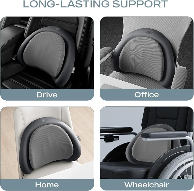 Skechers Lumbar Pillow Premium Memory Foam, Double-Layer-Office Chair Cushion for Tailbone Pain Relief,Butt Pillow for Office Chair,Car seat Cushion,Long Sitting Office Workers,and Car Drivers,Grey - Image 7