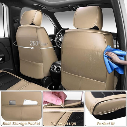 CAR PASS Nappa Leather Car Seat Covers Full Set Faux Leather, Black Beige | Luxury Nappa Leather,360° Full Protection,Water resistant,3D Foam Comfort,Universal Fit for Most Cars SUV Truck,Scratch proof - Image 2