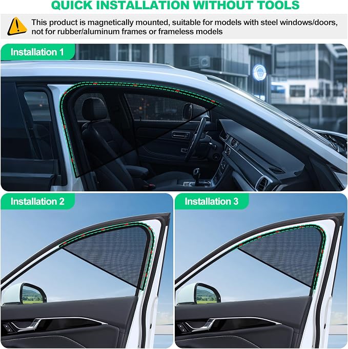 XCBYT Car Window Shades for Driver Side, Magnetic 2 Pack | Universal Fit, Sun & Glare Protection, Rearview Mirror Safe Partial Protection, Heat Reduction, For SUV, Truck - Image 3