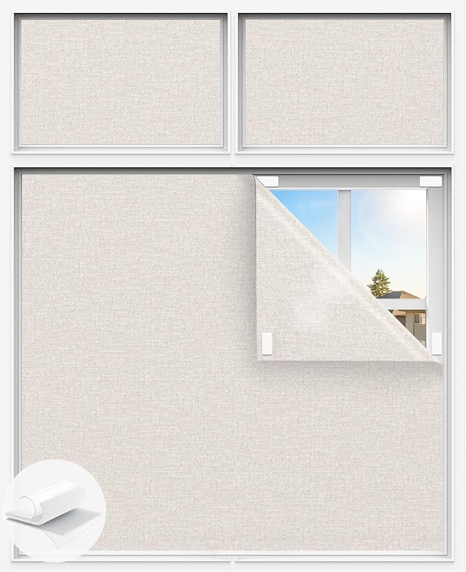 Linen Blackout Curtains for Bedroom, 100" x 58" Portable Blackout Blinds | 100% Blackout Window Cover with Hook&Loop Strip, Temporary Blackout Shades, Blackout Window Film for Nursery Travel RV- Cream by Tlany