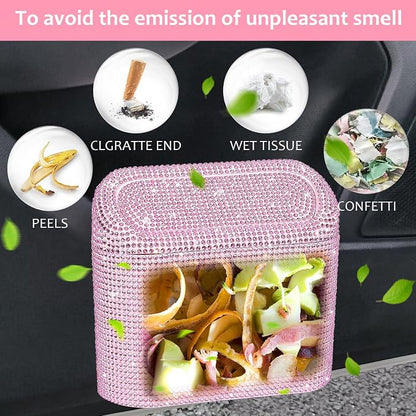 Accmor Bling Car Trash Can with Lid, Leak-Proof Mini Vehicle Trash Bin Automotive Dustbin Organizer Storage, Sparkling Crystal Trash Bag Container with 30pcs Garbage Bags for Car, Home, Office (Pink) - Image 6