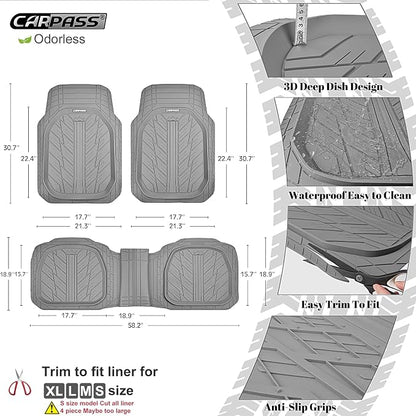 CAR PASS Deep Dish Rubber Floor Mats for Cars Full Set,Heavy Duty Car Mats,Universal Waterproof Trim-to Fit Automotive Floor Mats for Truck Van SUV, Durable All-Weather Car Mats 3-Piece (Light Gray) - Image 2