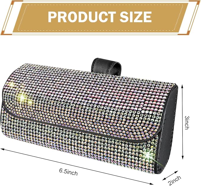 Bling Sunglasses Holder for Car Sun Visor, Rhinestone Auto Eyeglasses Mount Clip Organizer, Leather Sunvisor Sunglasses Storage Case, Universal Glasses Holder Clips for SUV, Sedan, Van (AB) - Image 2