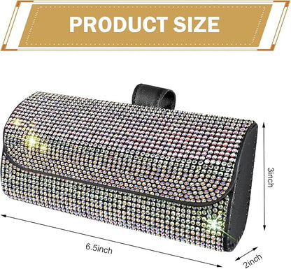 Bling Sunglasses Holder for Car Sun Visor, Rhinestone Auto Eyeglasses Mount Clip Organizer, Leather Sunvisor Sunglasses Storage Case, Universal Glasses Holder Clips for SUV, Sedan, Van (AB) - Image 2