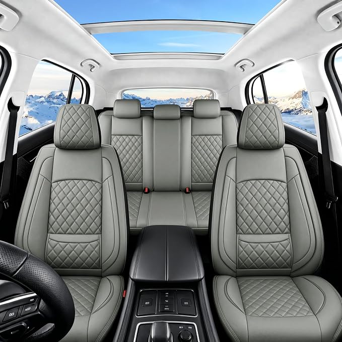 Fit Canyon Car Seat Covers for GMC Canyon 2015-2025 2026 - Luxury Leather, Anti-Slip, All-Weather Seat Cushions, Waterproof & Breathable, Airbag Compatible, Full 5-Seat Set (Gray) - Image 2