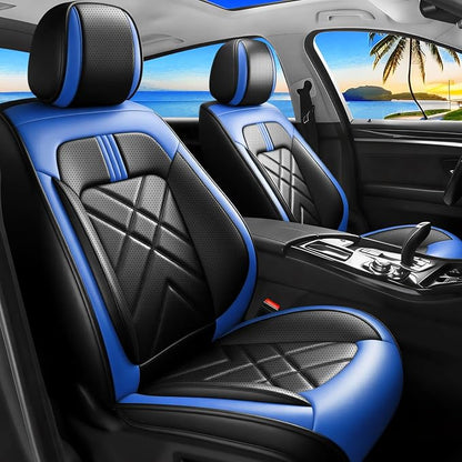 Forte Car Seat Covers Fit for Kia Forte 2010-2024, Premium Full Coverage Leather Automotive Seat Protectors, All Seasons Waterproof Breathable, Airbag Compatible, Full Set Seats, Black-Blue by Unknown