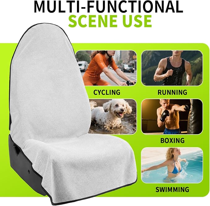 Leader Accessories Waterproof Towel Car Seat Cover, Front Bucket, White | Universal Non-Slip, Fits Car Truck SUV, Machine Washable, For Dog & Kid, Pets, Yoga, Gym, Beach, Swimming, Outdoor Sports - Image 2