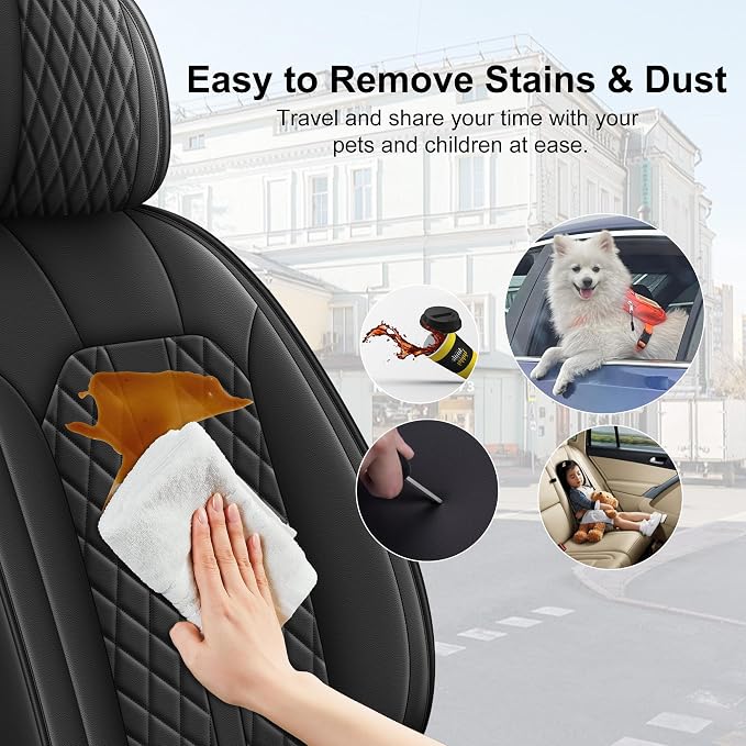 IKABEVEM Car Seat Covers Fit for Infiniti QX50 2018-2025 2026 Full Set | Waterproof Faux Leather, Airbag Compatible, Easy to Install & Wipe Car Seat Protector,5 Seats Covers Fit for , Black - Image 5