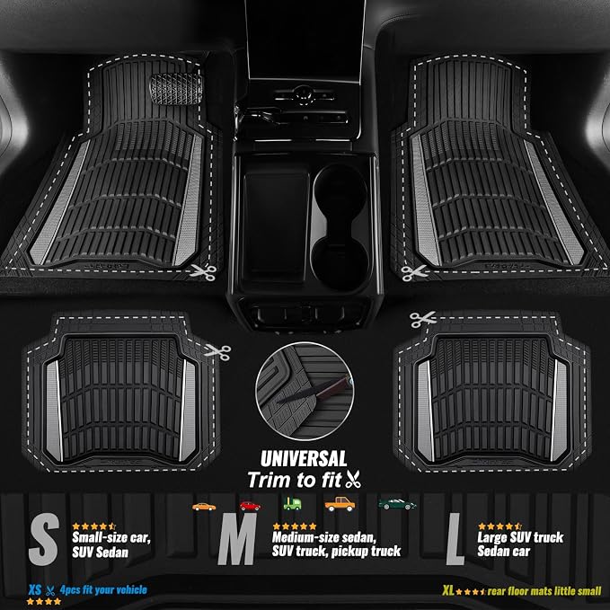 CAR PASS Heavy Duty Rubber Car Floor Mats, Deep Waterproof Car Floor Mats All Weather, Aluminum Film Floor Mats for Cars Non-Slip Universal Trim to Fit for SUVs Trucks Sedans Vans, Black Grey Metallic - Image 4