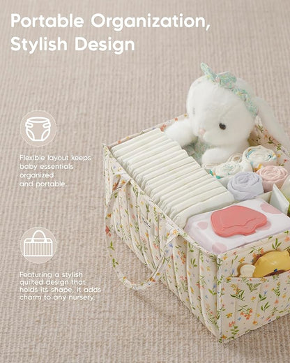 Maliton Diaper Caddy Organizer with 2 Side Pockets, Portable, Spring Floral | with Handle and Removable Dividers, Nursery Storage Basket, Car Organizer for Diapers & Wipes. Boy & Girl Shower Gift - Image 5