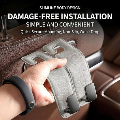 Car Headrest Hook,Premium Leather Back Seat Hanger for Purse & Bags | Solid 40lb metal core,360-degree silent rotation,space-saving hidden folding,durable dual support (2, Grey) - Image 5