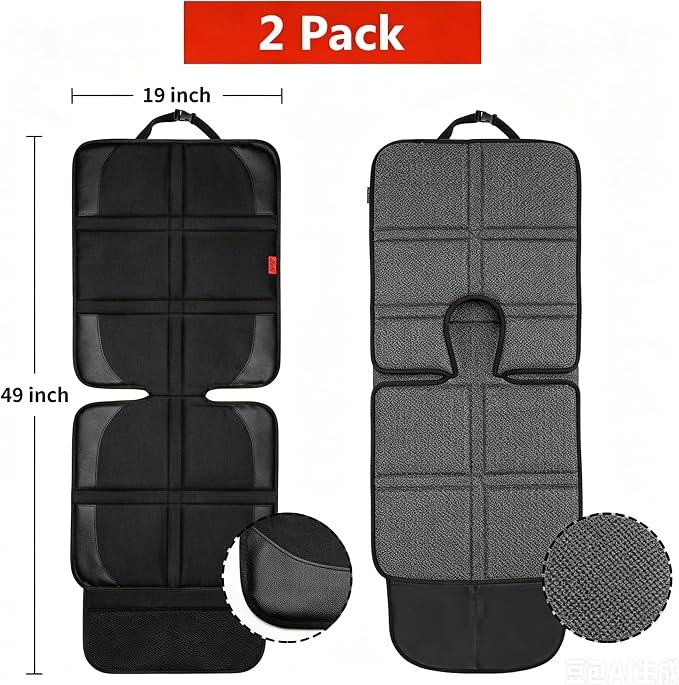 Kaiphy Car Seat Protector with Thick Padding + XL Large Car Seat Cover for Child Car seat, Eco Friendly Waterproof & Durable Fabric + 2 Storage Pockets Protect Fabric or Leather Seats 2Pack (Black) - Image 2
