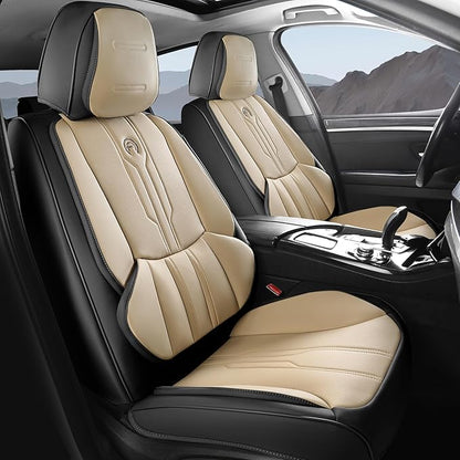 Car Seat Covers Custom Fit for Ford F150 2009-2026, Faux Leather Seat Cover Set for 2017-2026 F250 F350 F450, Acommodating Regular Cab Super Cab Super Crew Pickup Truck Cushions(BeigeBlack, Full Set) by AOOG