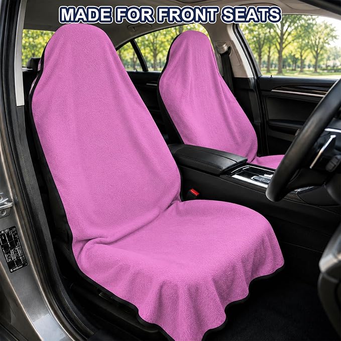 Car Seat Towel Cover 2 Pack for Front Seats, Sweat Absorbent Car Seat Protector with Non-Slip Backing, Waterproof Towel Car Seat Covers for Runners, Gym, Swimming, Beach, Pets, Orchid Purple - Image 2