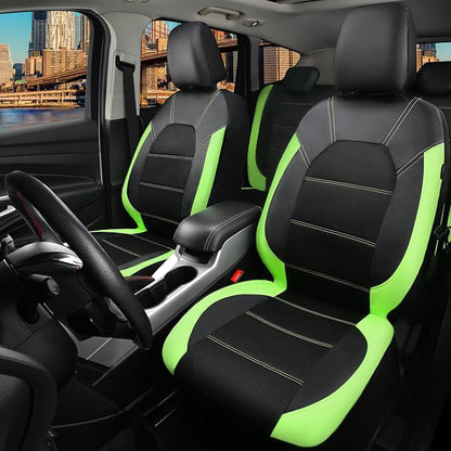 CAR PASS Luminous Green Leather seat Covers Universal Sport car seat Cover, 5mm Composite Sponge Inside, Airbag Compatible fits Most Cars, SUVs,Trucks,Vans (Full Set,Black with Green) - Image 2