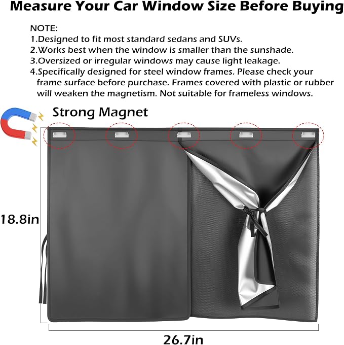 Car Window Shades, 2 Pack Magnetic Side Window Sun Shade for Baby | Car Sun Shade Side Window, UV Protection Car Curtains, Car Privacy Window Shade, Full Covers/Half Back Shade Window Sunshade - Image 2