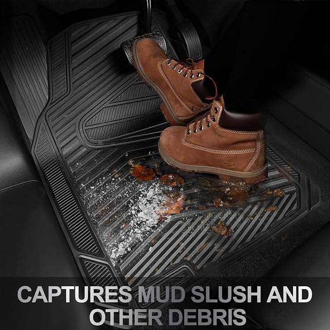 CAR PASS Rubber Car Mats, Waterproof Car Floor Mats All Weather,Car Mat Full Set 3 Piece, Automotive Floor Mat Trim to Fit for Cars Sedans SUVs Trucks, Anti-Slip Easy Clean, All Black - Image 7