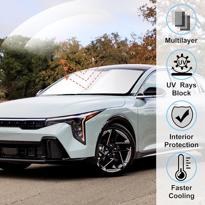Windshield Sun Shade Sunshade for 2025 2026 Kia K4 | Full covered for windshield, Foldable & Durable, Block UV Rays, Reduce Heat, Easy to install, Keeps Car Cooler - Image 2
