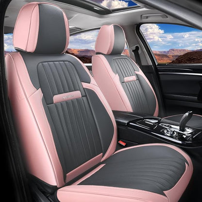Coverado Car Seat Covers Front, Seat Covers for Cars, Waterproof 2-Pack Car Seat Cushions, Leather Carseat Seat Protectors, Universal Seat Covers Fit for Most Sedans SUV Pick-up Trucks(Pink&Grey) by COVERADOAUTO