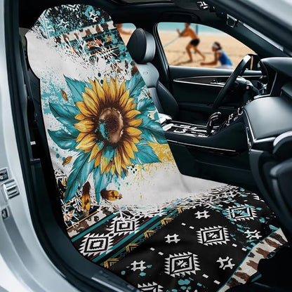 Aztec Sunflower Car Seat Cover Sweat Auto Front Seat Cover with Storage Bag Sunflower Print Car Seat Protector Aztec Tribal Auto Interior Accessories Running Swimming Hiking Universal Towels - Image 2